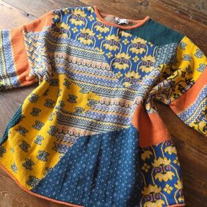 NorthStyle Patchwork Colorful Knit Pullover Short Sleeve M cotton cashmere
